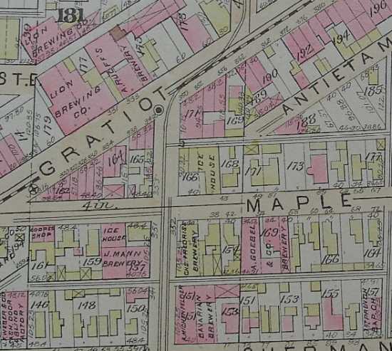 1884 Map of the brewery district near Gratiot and Rivard