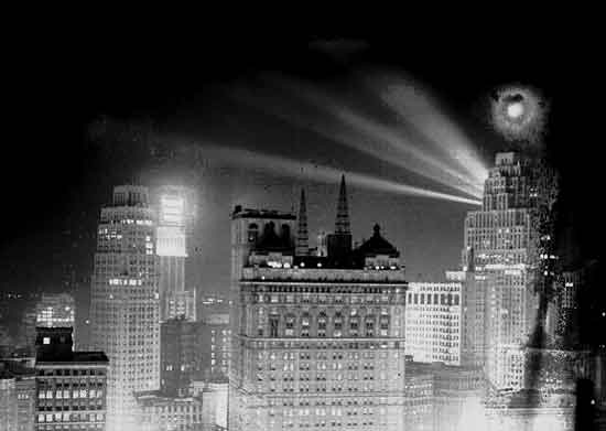 Night Skyline Detroit 1930s
