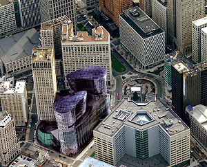 Cadillac Centre rendering in aerial view