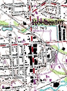 Downtown Rochester topographic map.