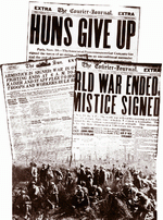 Armistice Day 11-11-1918 front pages from Detroit News Article