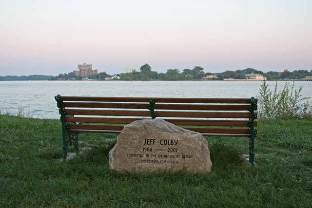 ItsJeff Memorial Bench adn boulder Belle Isle Detroit